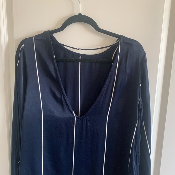 Faithfull the Brand Blue Striped Mini Dress Slip Satin V-back Size 4 - Picture 6 of 14